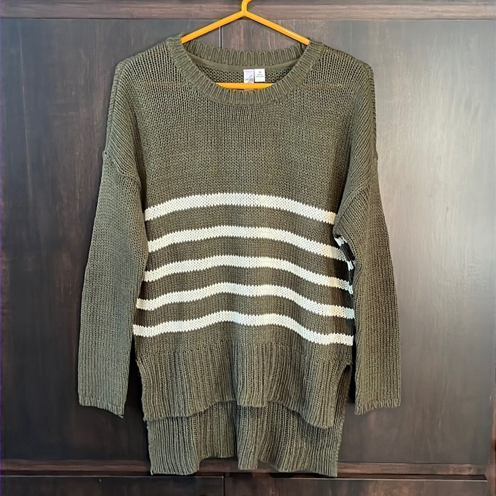 Alya Green Striped Hi Lo Sweater‎